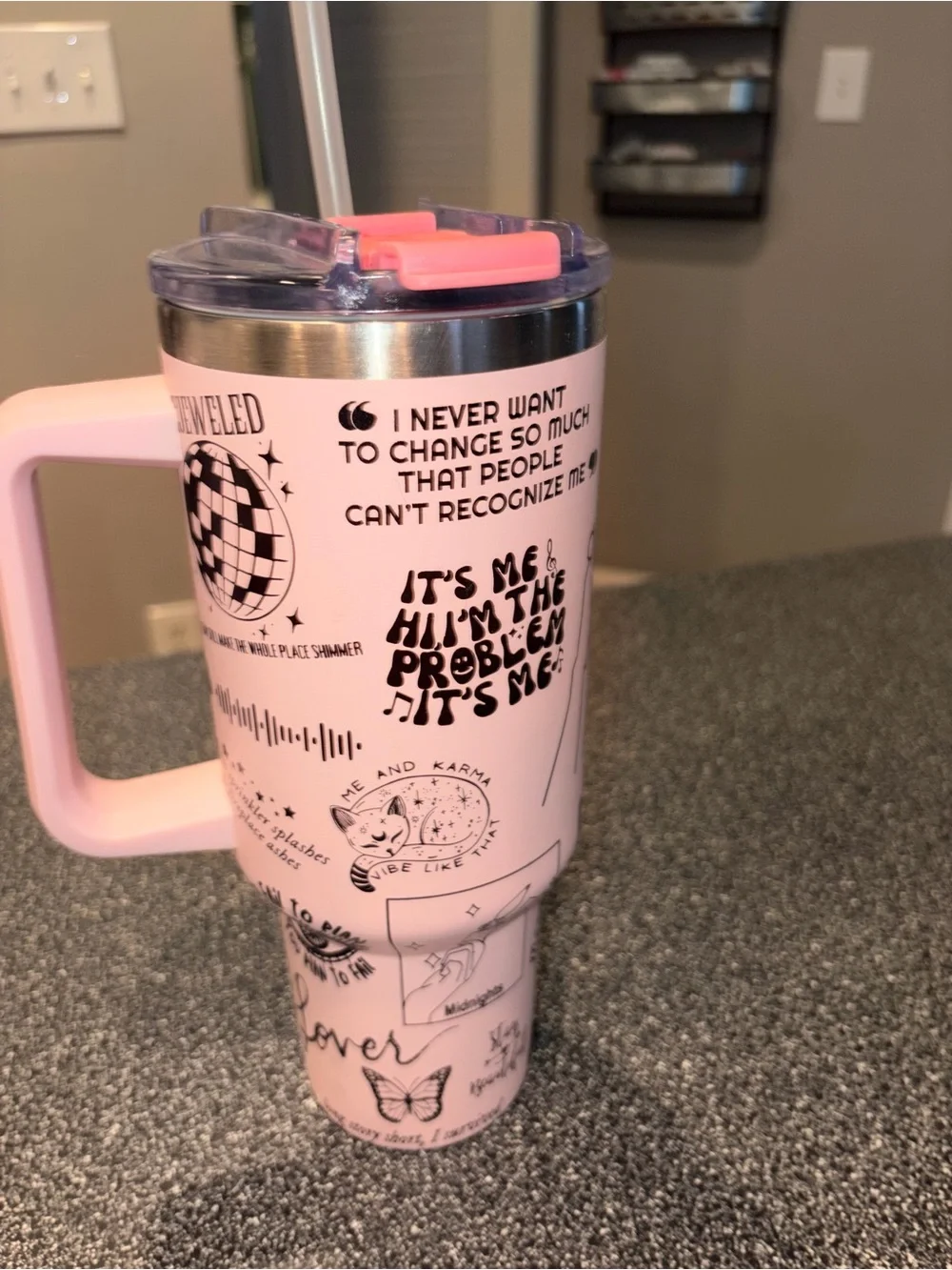 Taylor Swift Pink Insulated Travel Mug with Straw